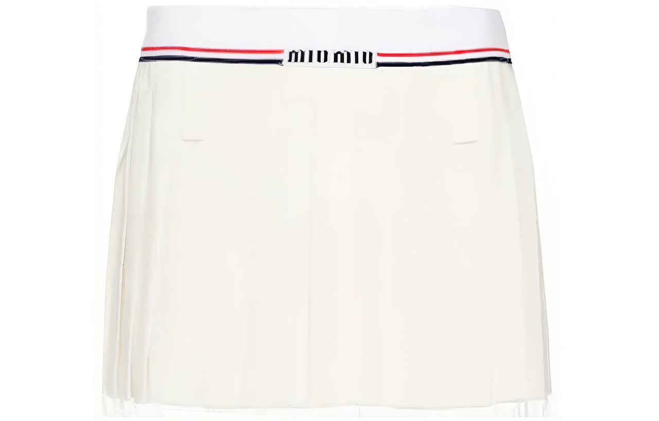 MIU MIU Logo Waistband Pleated Mini Skirt