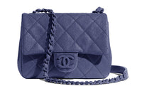 CHANEL Embossed Calfskin Square Fatty Shoulder Bag Crossbody Bag Women's Marine Blue