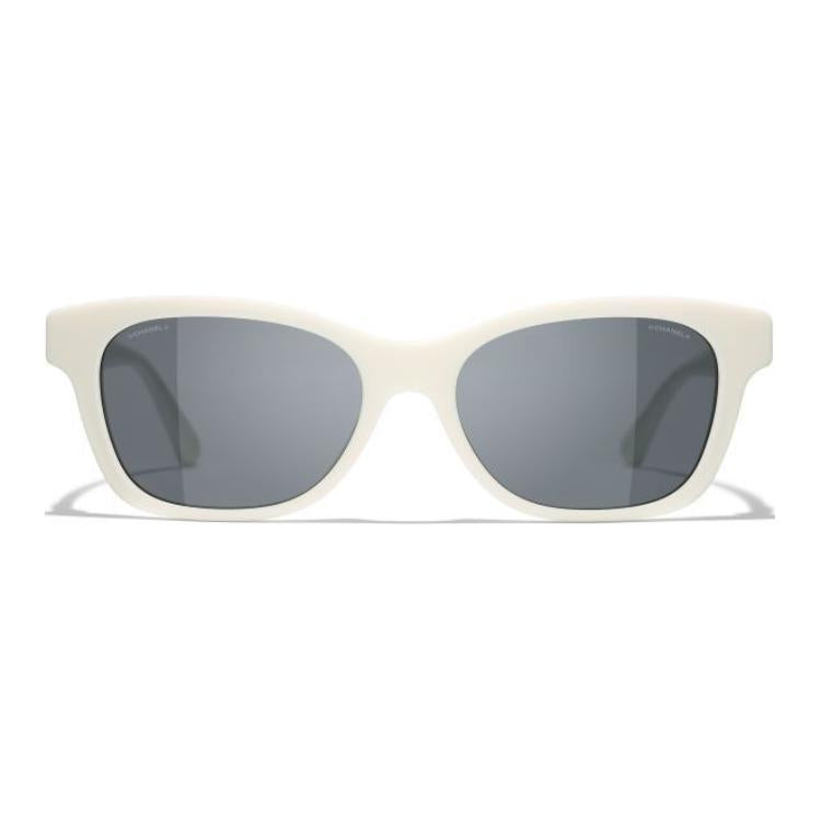 CHANEL Acetate Glass Pearl Square Sunglasses Unisex White