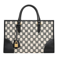 CELINE CabasTriomphe Canvas Cow Leather Tote Bag Shopping Bag Shoulder Bags Handbags Mini Women's Black Beige
