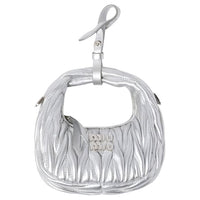MIU MIU Wander Series Soft Sheepskin Leather HOBO Handbag, Shoulder Bag, Crossbody Handbag Extra Mini Women's Silver