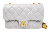 CHANEL Sheepskin Mouth Cover Bag Crossbody Bag Regular Women's Gray