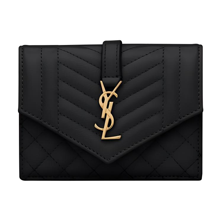 SAINT LAURENT Monogram Cow Leather Patchwork With Sheepskin Wallets Card Holders Women's Black