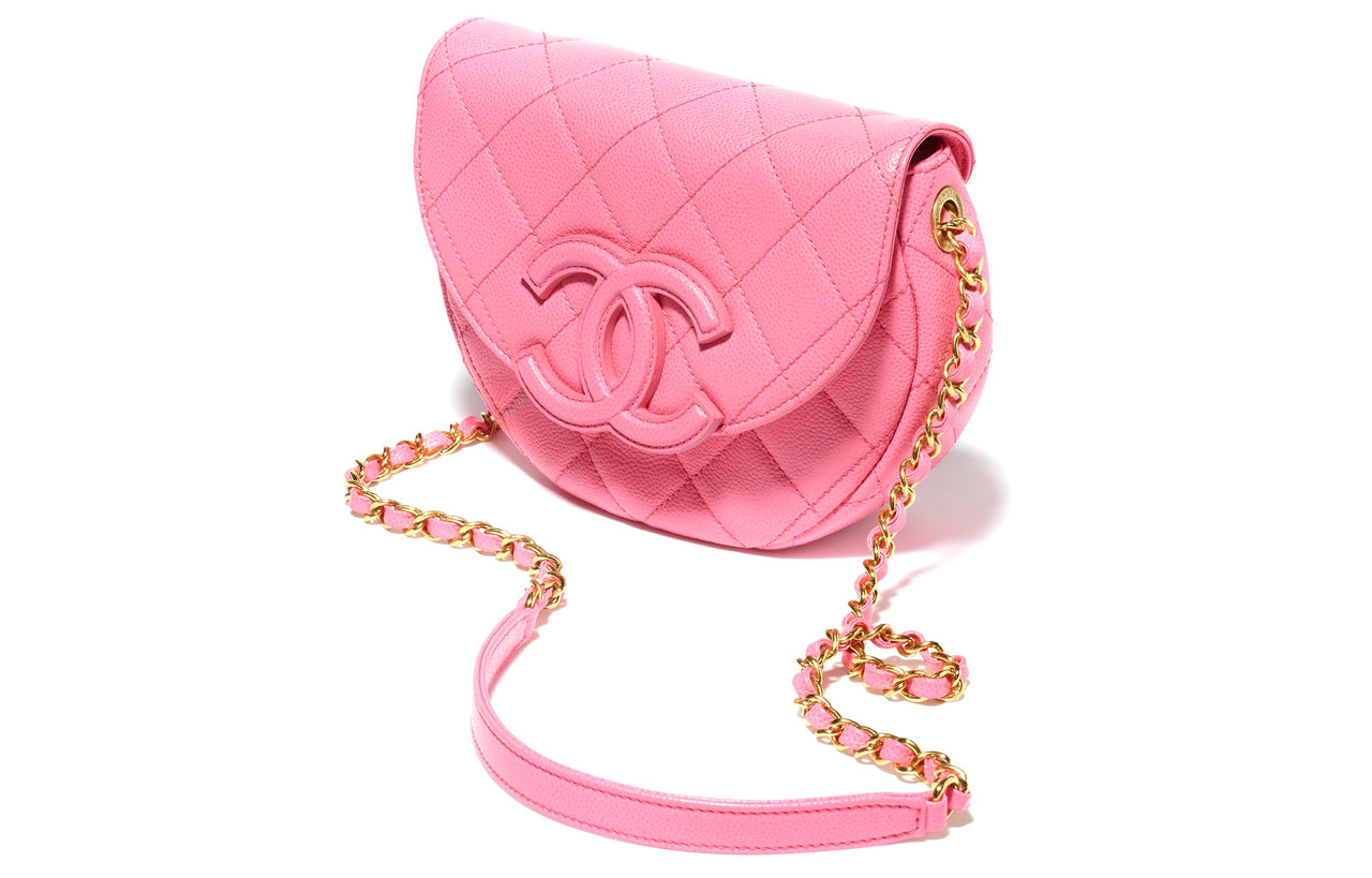 CHANEL Grain Calfskin Messenger Bag, Crescent Bag, Flap Bag, Saddle Bag, Shoulder Bag, Crossbody Bag Mini Women's Pink