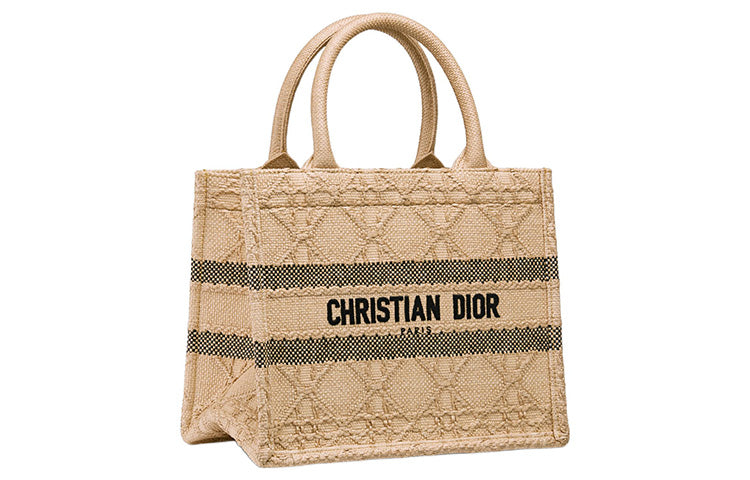 DIOR BookTote Raffia Tote Bag Shopping Bag Handbag Small Size Women's Natural