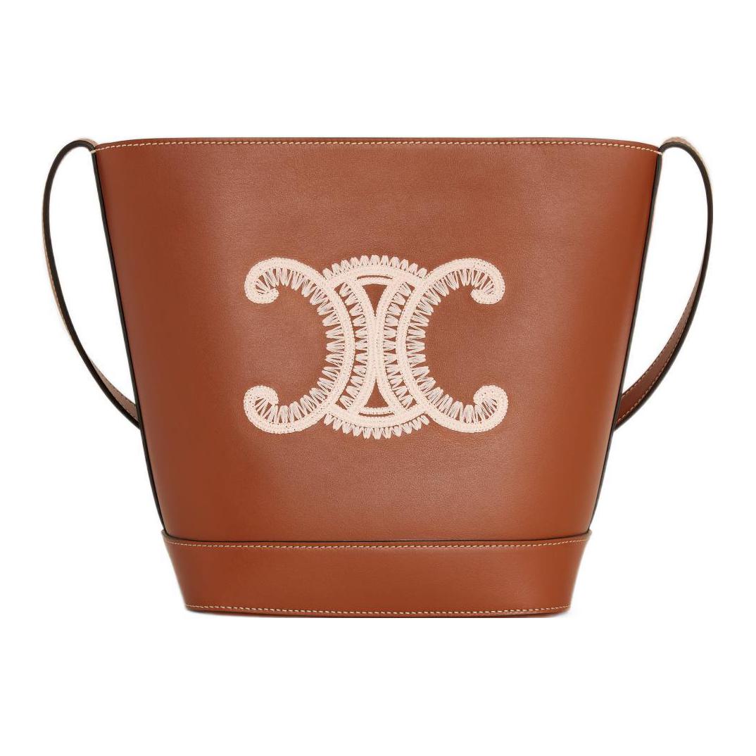 CELINE Smooth Cow Leather Bucket Bag, Shoulder Bag, Crossbody Bag Trumpets Women's Brown