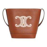 CELINE Smooth Cow Leather Bucket Bag, Shoulder Bag, Crossbody Bag Trumpets Women's Brown