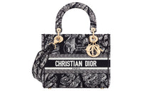 DIOR Lady D Lite Embroidery Lady Dior Bag, Shoulder Bag, Crossbody Bag, Handbag Medium Size Women's Black