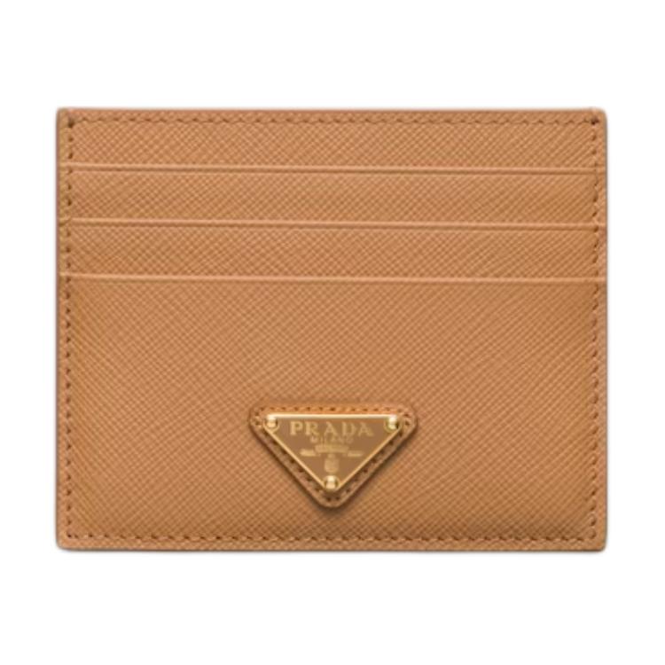 PRADA Calfskin Card Holder Women's Natural