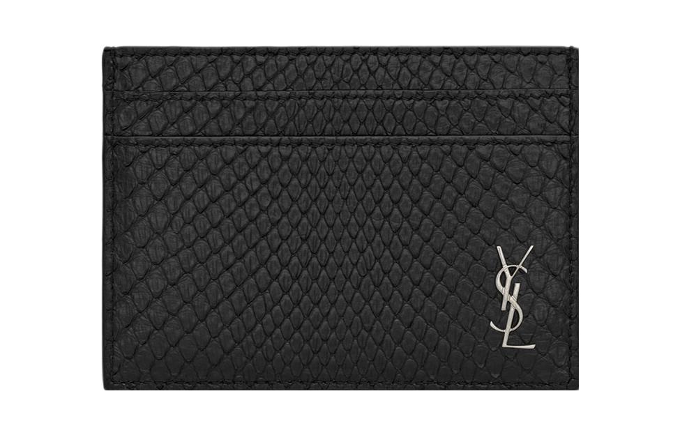 SAINT LAURENT YSL CASSANDRE Python Skin Card Holder Women's Black