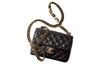 CHANEL Sheepskin Mouth Cover Bag Crossbody Bag Small Size Women's Black