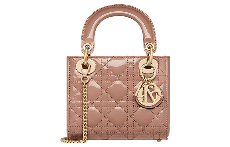DIOR Lady Dior Patent Leather, Cow Leather Lady Dior Bag Shoulder Bag, Crossbody Bag, Handbag Mini Women's Vintage Pink
