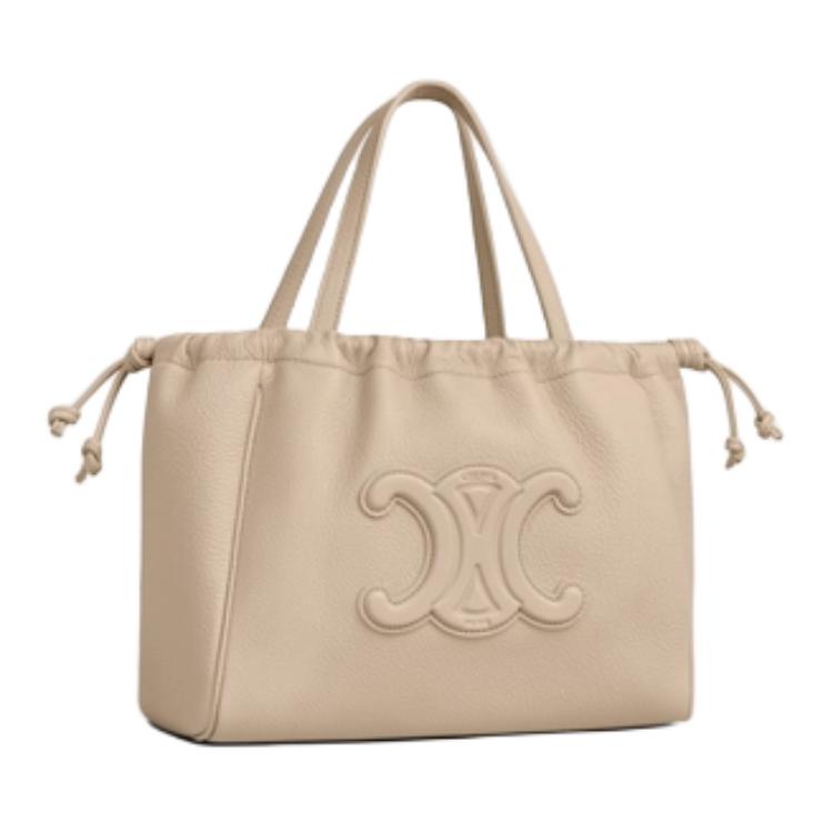 CELINE Grained Calfskin Shoulder Bag Crossbody Bag Handbag Small Size Women's Light Beige