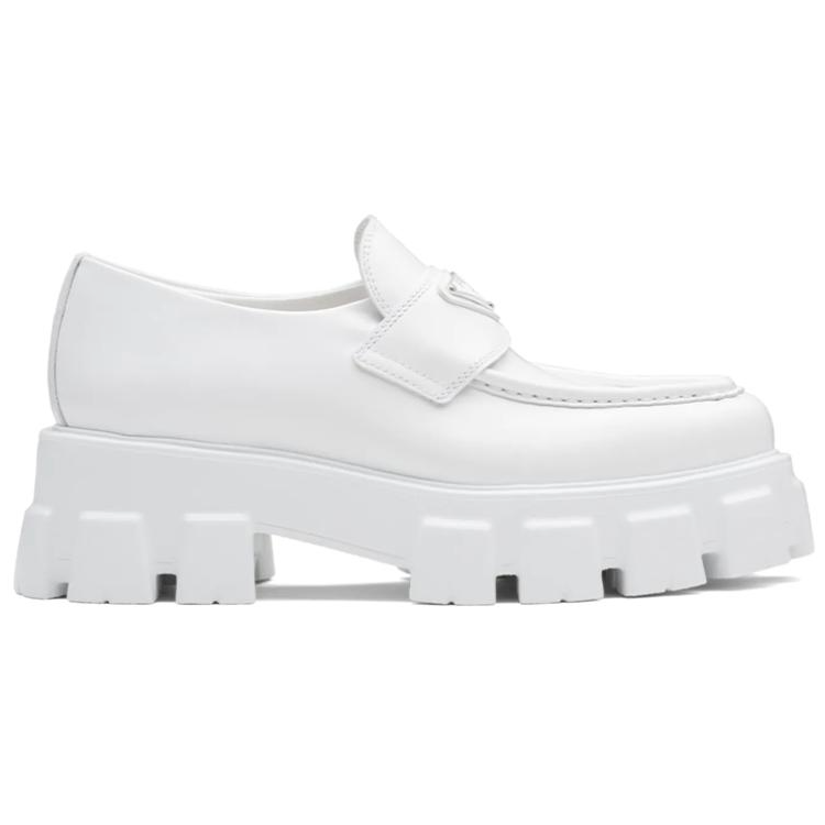 PRADA Brushed Leather Pointy Monolith Loafers 'White' Women's