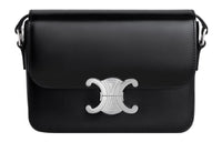 CELINE Triomphe Shiny Cow Leather Shoulder Bag Tofu Bag Portable Crossbody Bag Shoulder Bag Women's Black