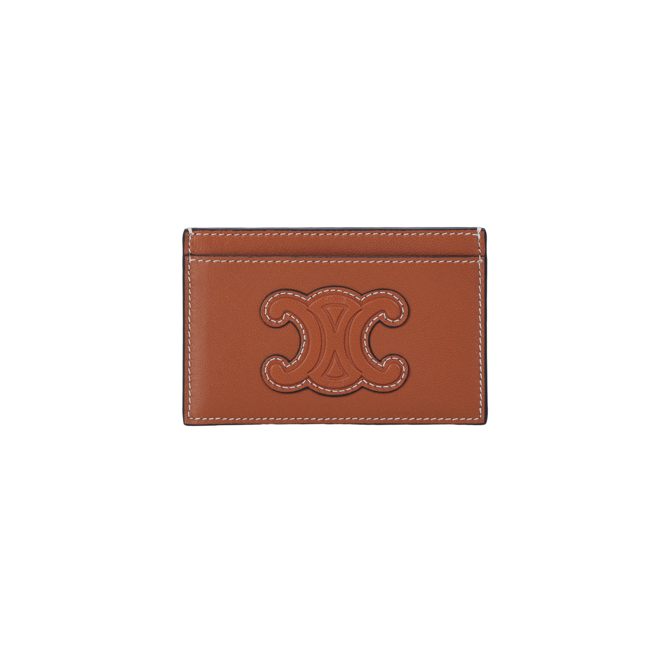 CELINE Triomphe Cow Leather Card Clip Money Clip Card Holder Women's Tan