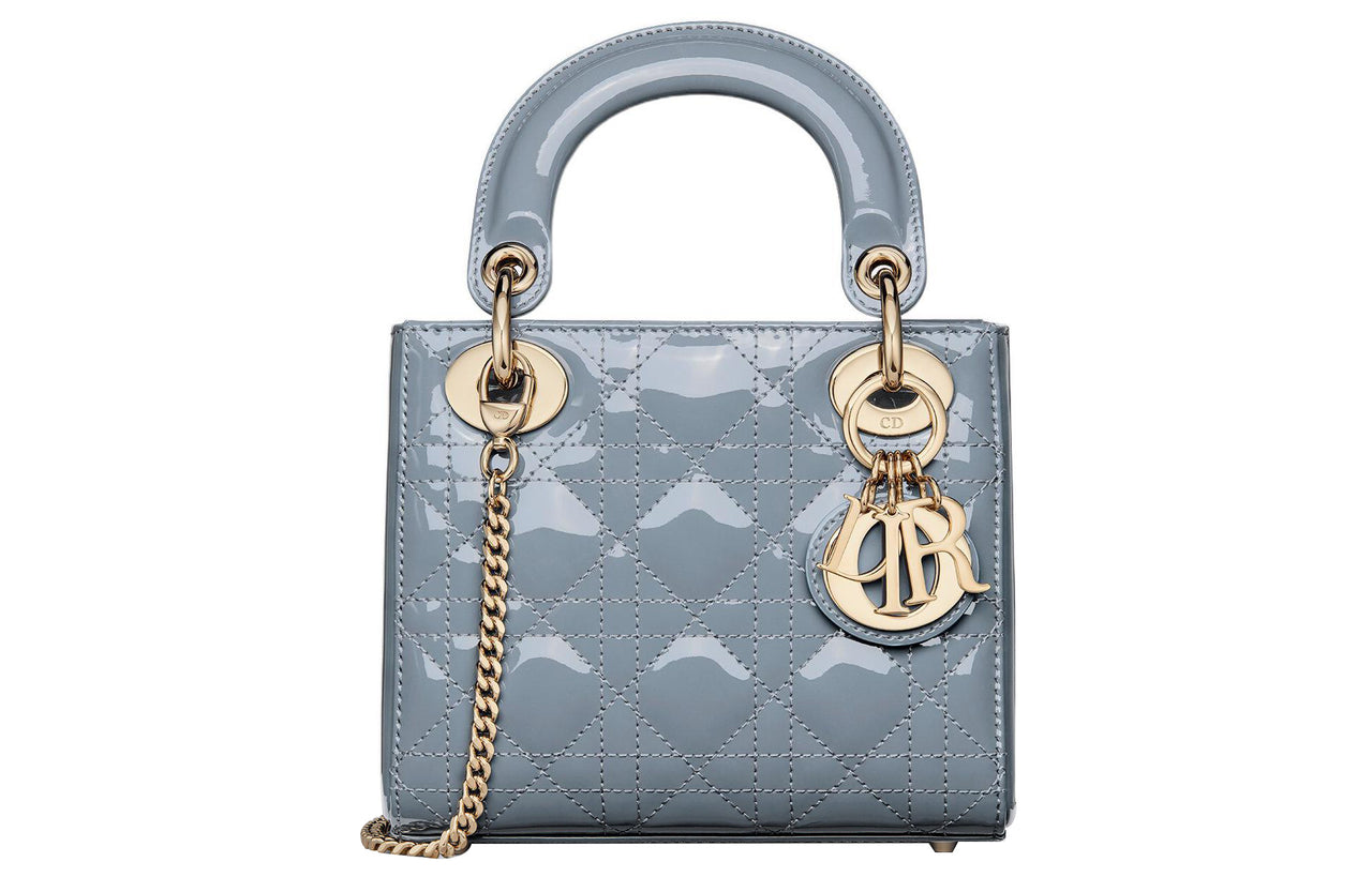 DIOR Lady Dior Patent Leather, Cow Leather Lady Dior Bag Shoulder Bag, Crossbody Bag, Handbag Mini Women's Powder Blue