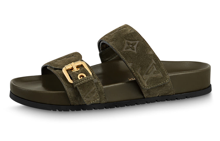 LOUIS VUITTON Bom Dia Abrasion Resistant Slide Slippers Women's Green