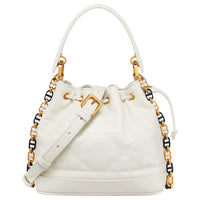 DIOR Wicker Pattern Calfskin Bucket Bags Shoulder Bag Crossbody Bag Handbag Small Size Women's White