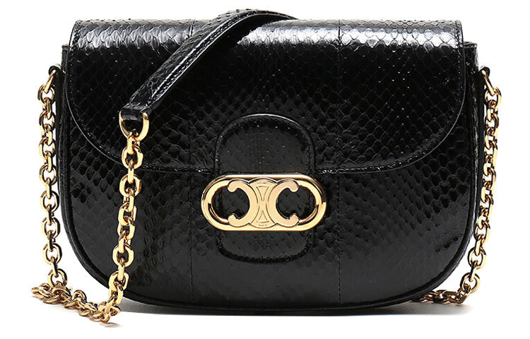 CELINE Leather Chain Bag Crossbody Bag Shoulder Bag Women's Black