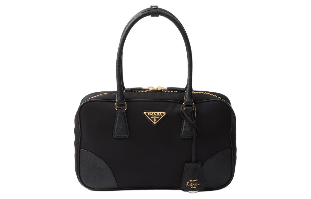 PRADA Re Edition Fabric With Leather Shoulder Bag, Handbag Women's Black
