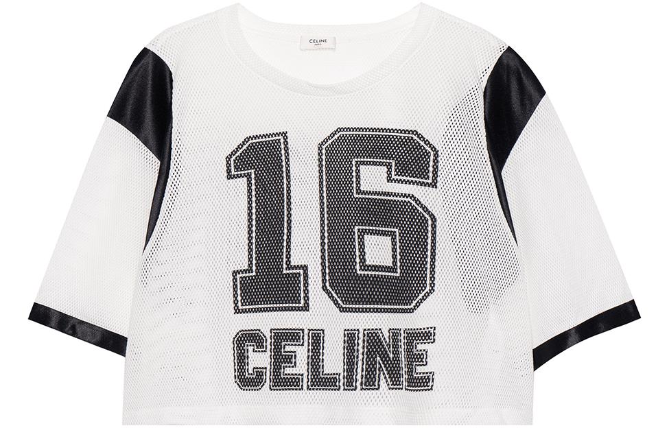 CELINE SS23 Cropped CELINE 16 T-shirt In Jersey Mesh White