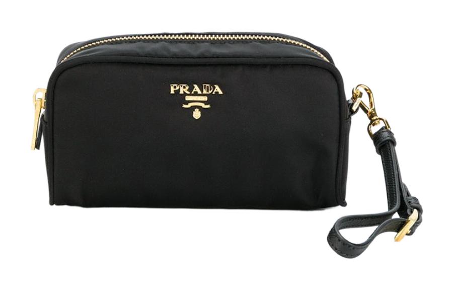 PRADA Nylon Clutch Trumpets Women's Black