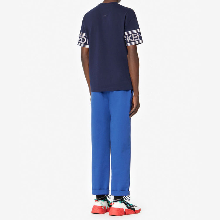 Men's KENZO Cuff Alphabet Logo Printing Short Sleeve Navy Blue F56-5TS043-4BD-77B