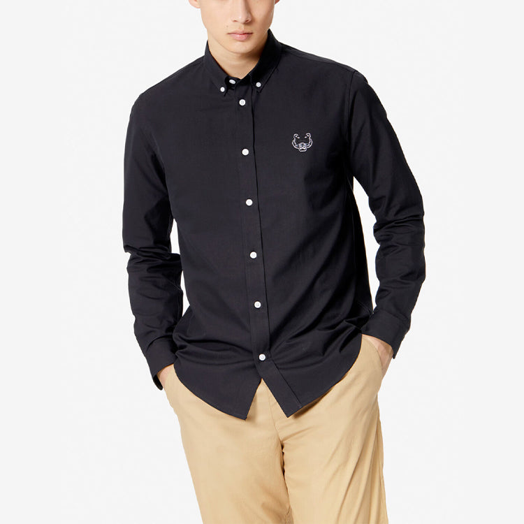 Men's KENZO Embroidered Small Tiger Head Lapel Casual Long Sleeves Black Shirt F955CH4001LC-99