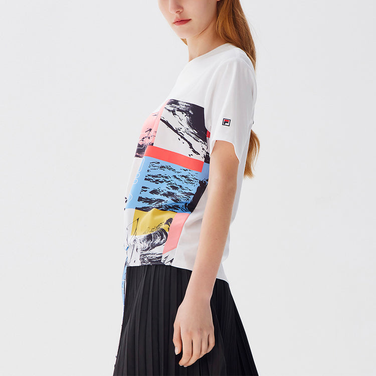 (WMNS) FILA Printing Pattern Round Neck Short Sleeve White F11W128114F-WT
