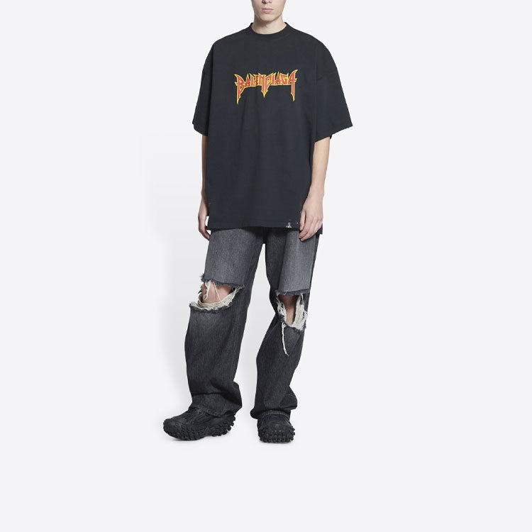 Balenciaga Metallica Short Sleeve T-Shirt Oversized Fit 'Black Orange' 694576TMV881055