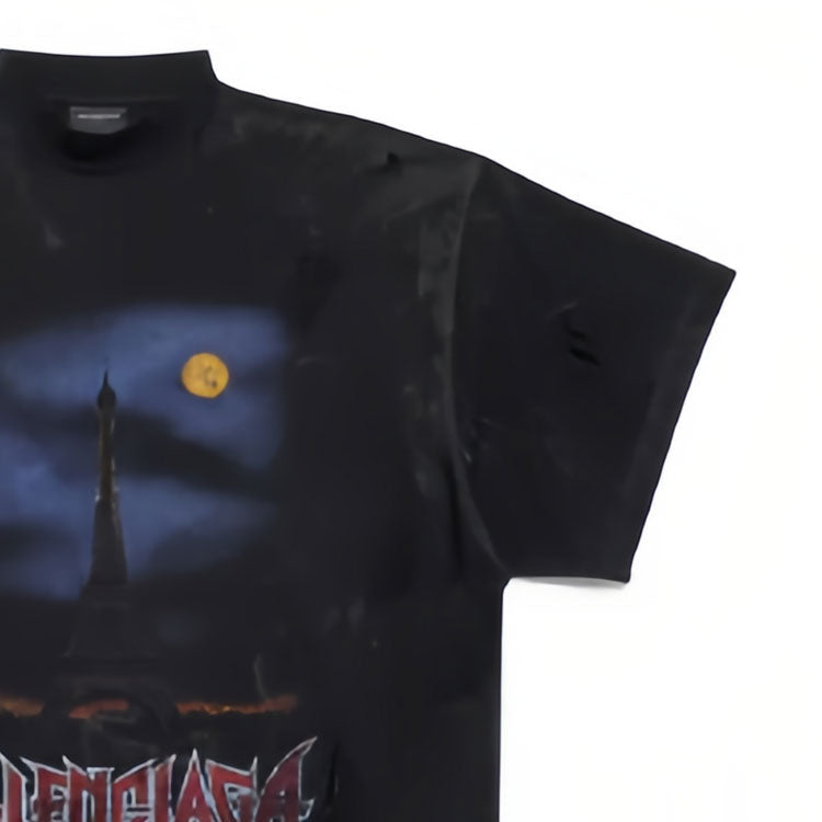 Balenciaga Paris Moon T-shirt Oversized 'Black Faded' 739028TOVE41055