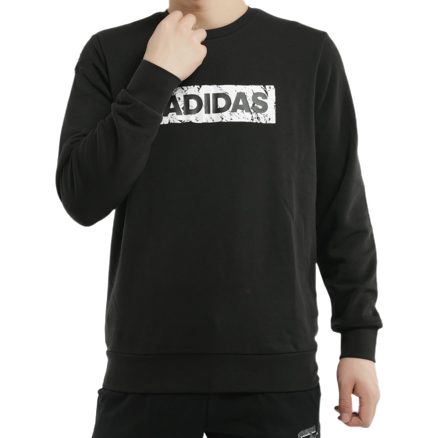 Men's adidas Printing Alphabet Round Neck Pullover Long Sleeves Black DW4601