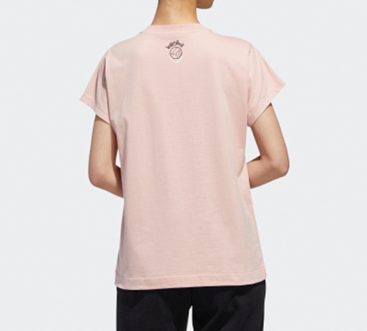 (WMNS) adidas neo Panda Tee Printing Loose Short Sleeve Pink Red GK1562