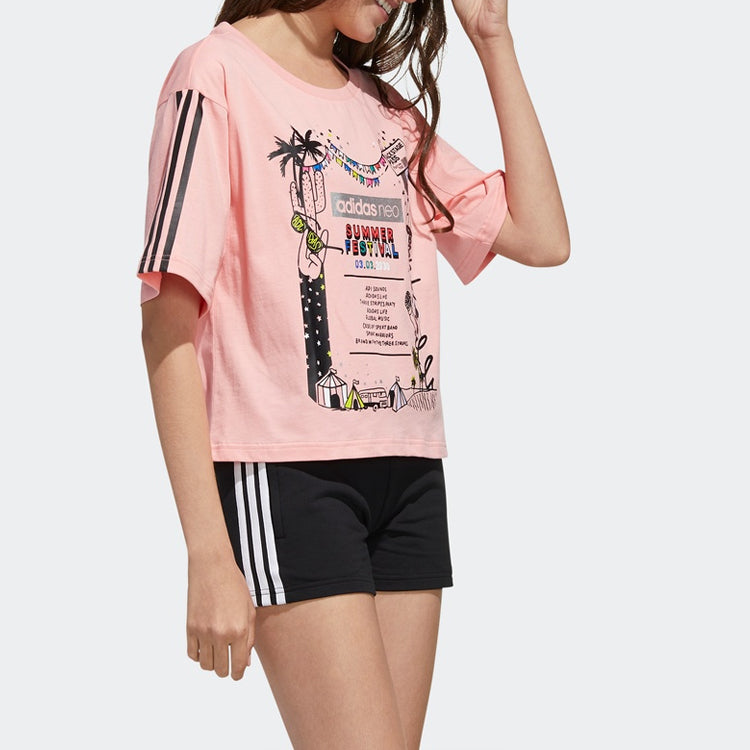 (WMNS) adidas neo Faves Tshirt Shoulder Drop Printing Sports Short Sleeve Pink FP7294