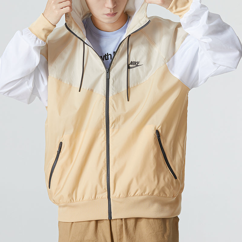 Men's Nike Sportswear Windrunner Sports Training Colorblock Logo hooded Woven Jacket Khaki DA0002-268