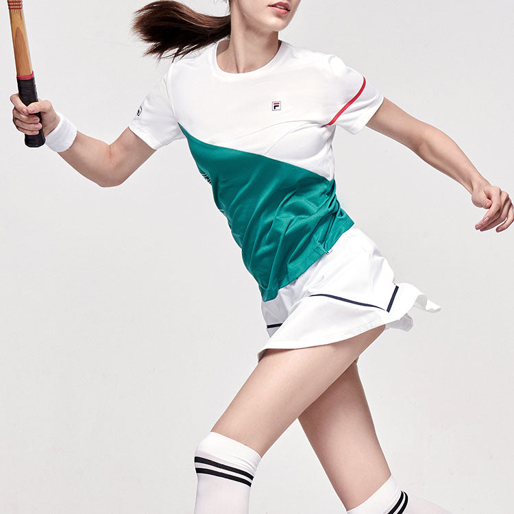 (WMNS) FILA Athletics Series Colorblock Round Neck Pullover Short Sleeve White A11W123101F-WT