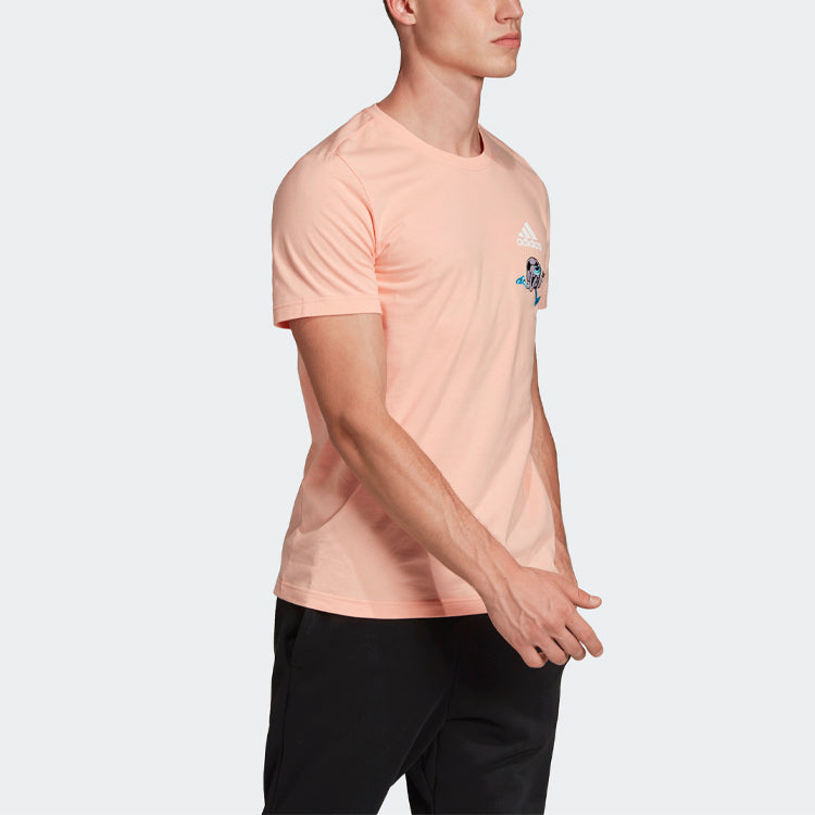 adidas Embroidery GFX3 Printing Round Neck Short Sleeve Pink FP8458