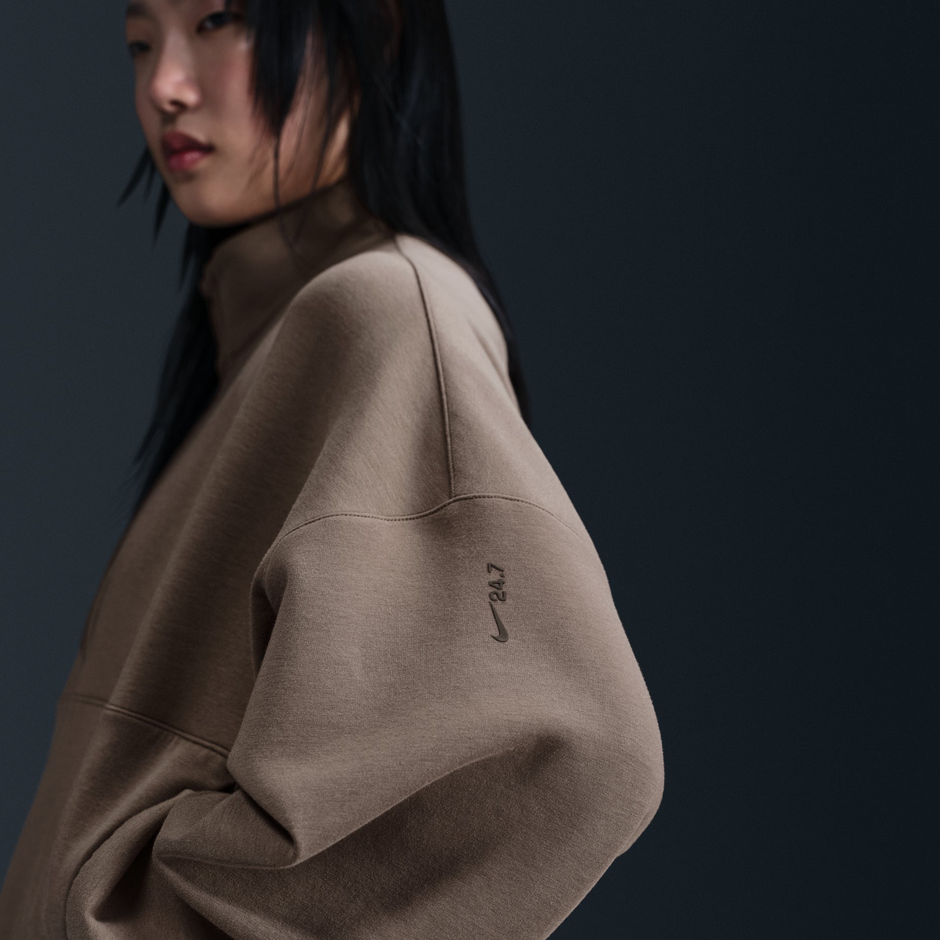 (WMNS) Nike 24.7 ImpossiblySoft Dri-FIT 1/2-Zip T-shirt Oversized Fit 'Mink Brown' HQ8189-233