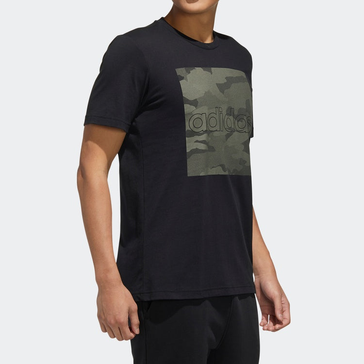 adidas Sports Camouflage Pattern Round Neck Short Sleeve Black FM6103
