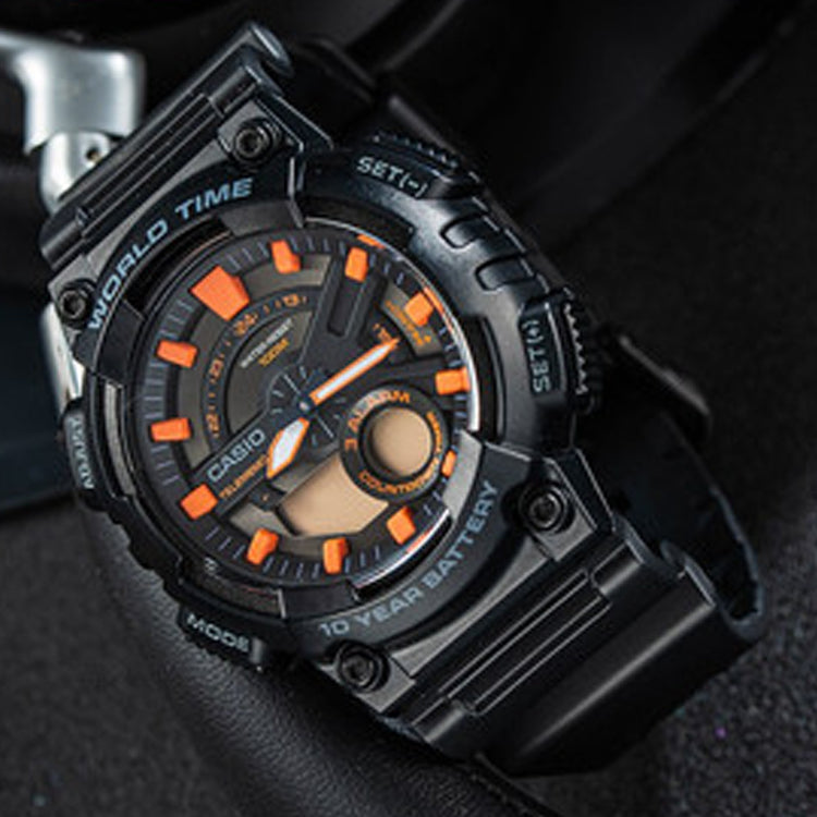 CASIO Solar Powered Waterproof Sports Mens Black Analog/Digital Combo AEQ-110W-1A2