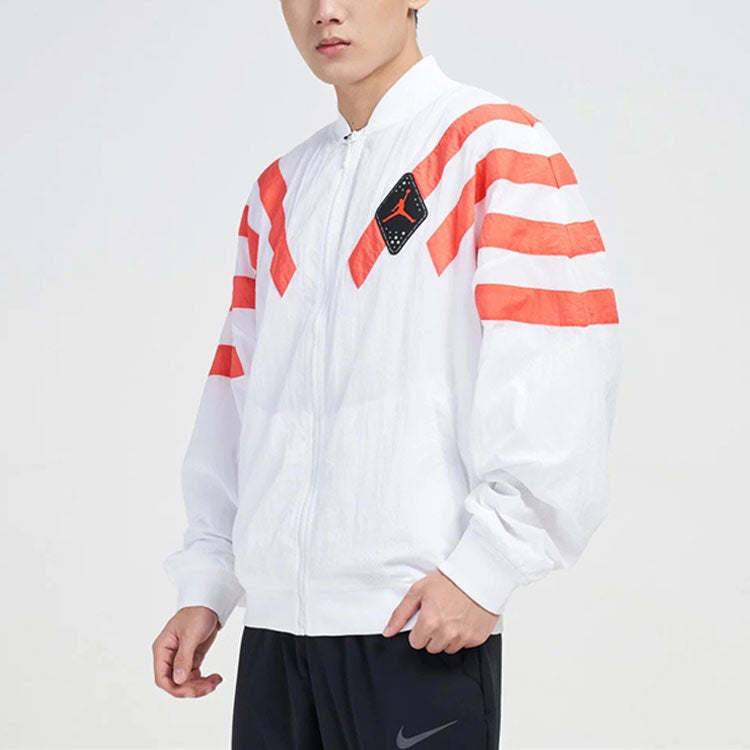 Air Jordan Srt Lgc Nylon Jacket Stripe Zipper Jacket 'White Red' BV5406-100