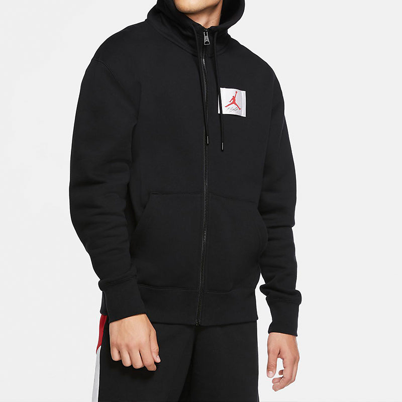 Air Jordan Flight Fleece Cardigan hooded Casual Sports Jacket Black CV6145-010