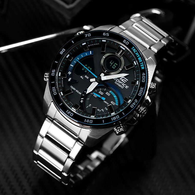 CASIO Waterproof EDIFICE Sapphire Crystal Mens Silver Analog/Digital Combo ECB-900DB-1B