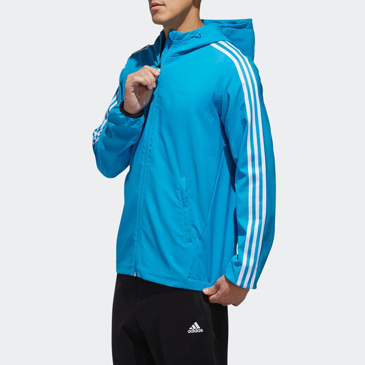 Men's adidas Stripe Athleisure Casual Sports Hooded Jacket Blue DW4621
