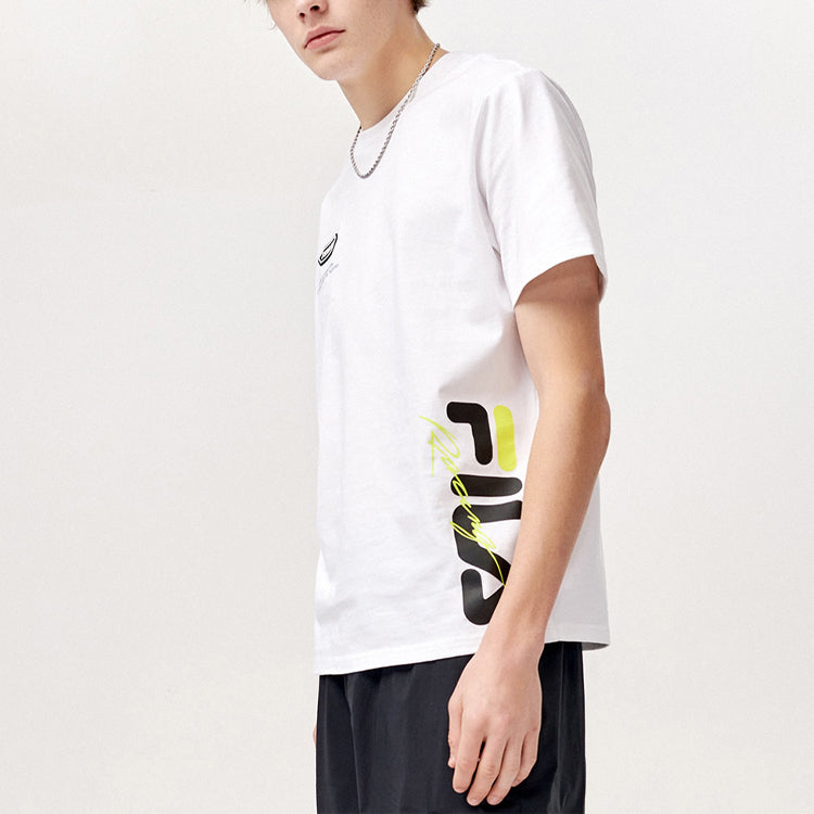 FILA FUSION Alphabet Logo Loose Round Neck Short Sleeve White T11M123108F-WT