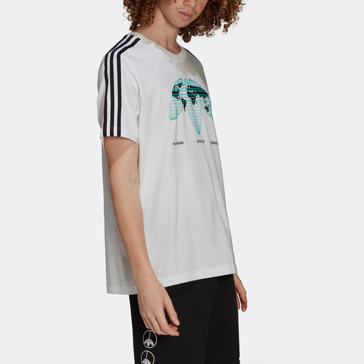Men's adidas originals United Tee Upside Down Large Logo Stripe Round Neck Casual Sports Short Sleeve White T-Shirt HF4907