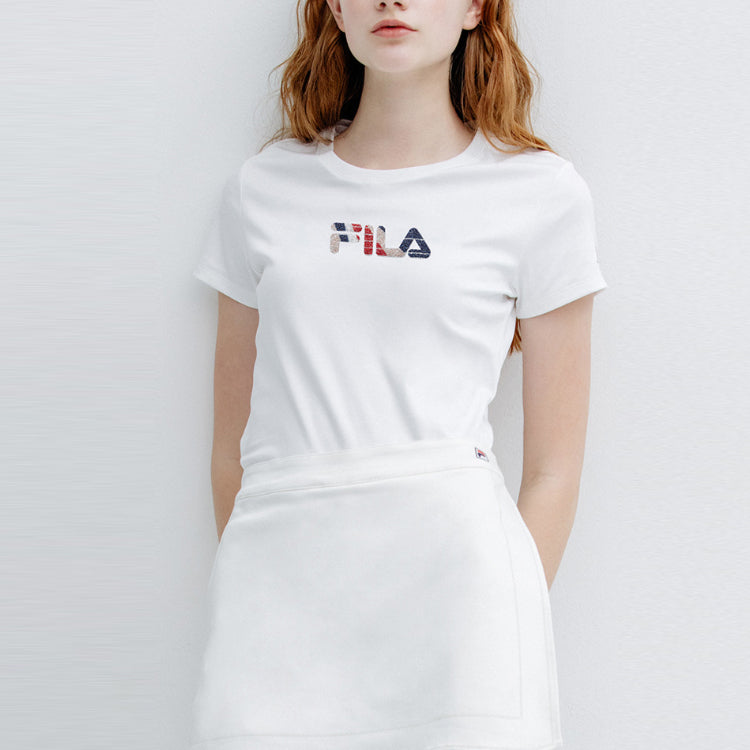 (WMNS) FILA Short Sleeve Casual Minimalistic Cozy Short Sleeve White F11W021125F-WT
