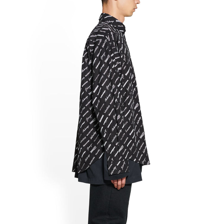 Balenciaga Logomania All Over Long Sleeve Shirt 'Black' 662983TNLL11070