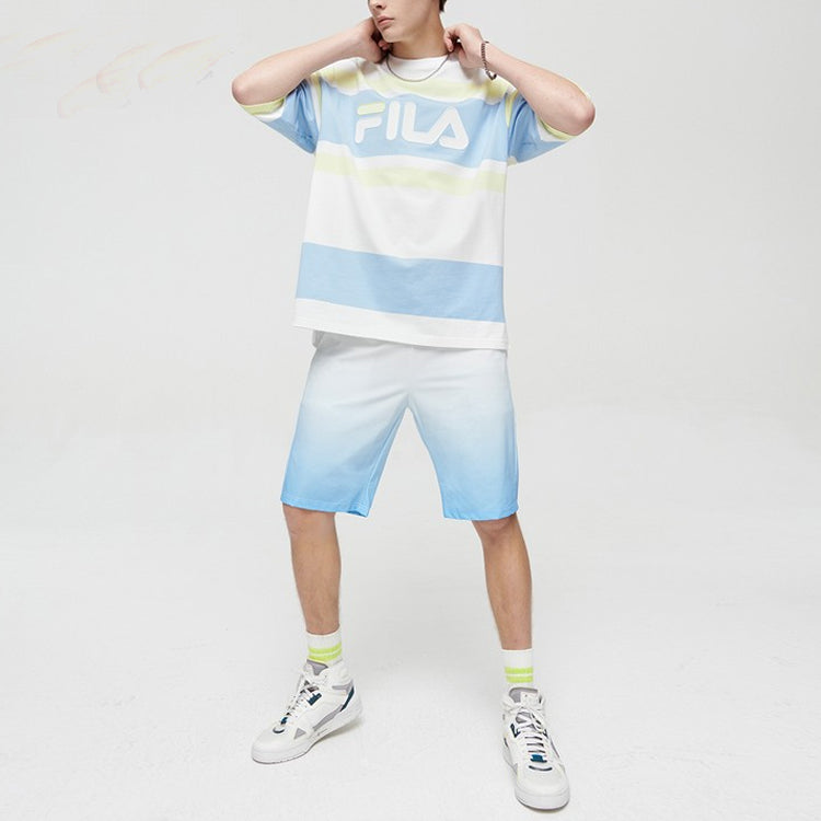 FILA FUSION Stripe Loose Knit Short Sleeve White T11M125117F-WT